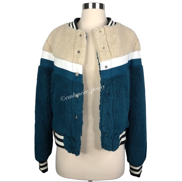 💕SOLD💕Celebrity Pink Varsity Bomb Teddy Sherpa Chevron Jacket - Picture 6 of 11